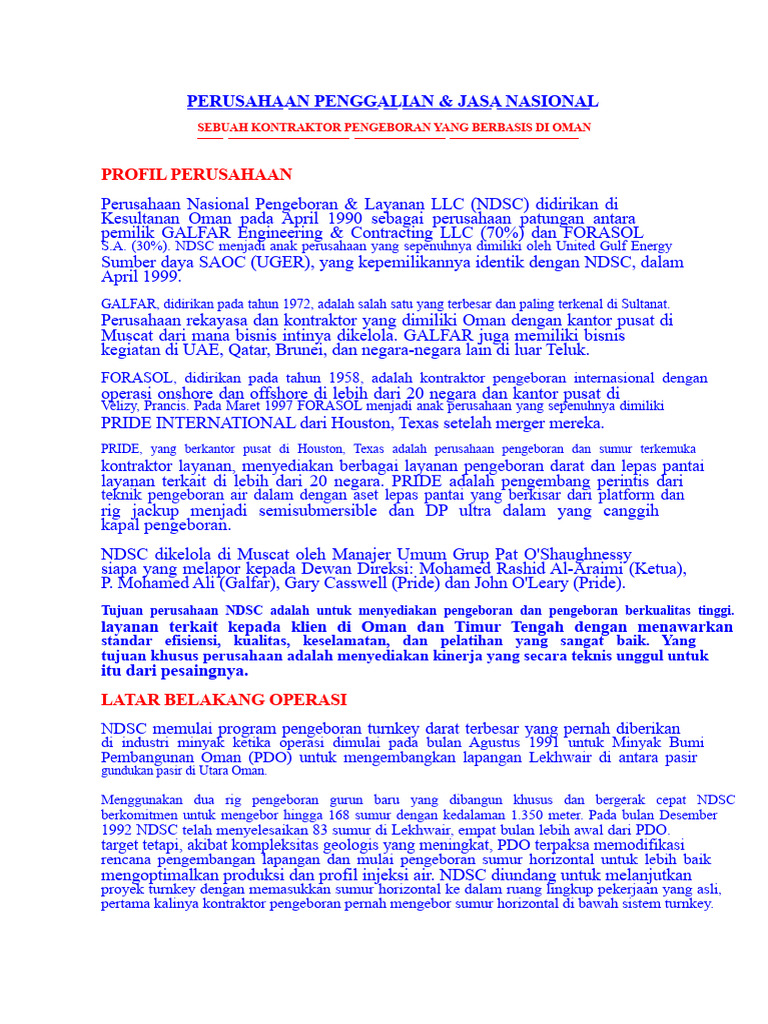 Profil Perusahaan NDSC Oman: Pengeboran Terdepan | PDF