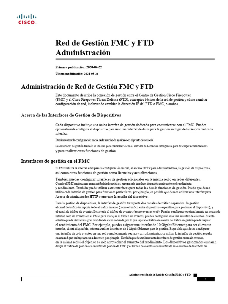 Red de Gestión FMC y FTD | PDF | Enrutador (Computación) | Interfaz de ...