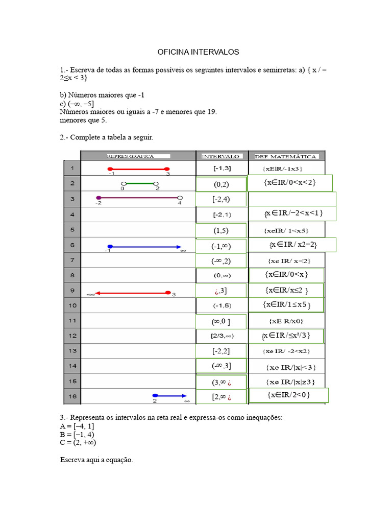 Intervalos e Conjuntos na Matemática | PDF