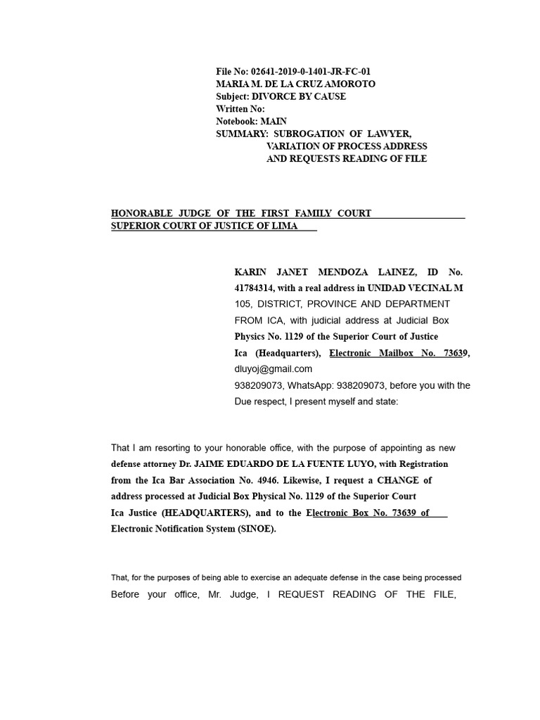 Subrogation of Lawyer - Change of Process Address - Reading of File | PDF