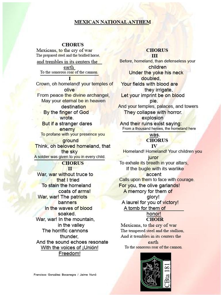 Mexican National Anthem Lyrics - 061835 | PDF
