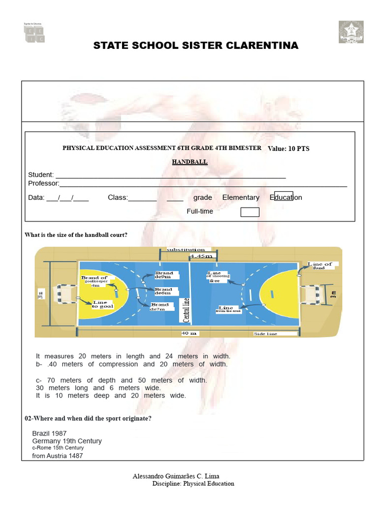 Physical Education Evaluation Handball 2ND Term 6TH Grade | PDF | Games ...
