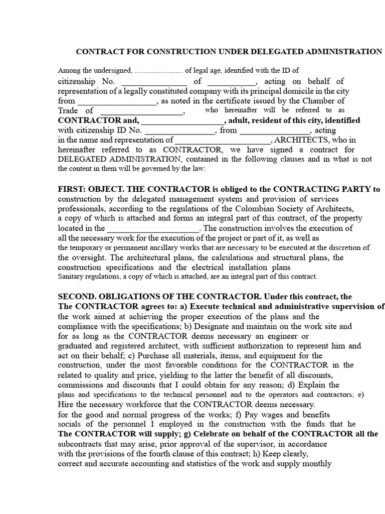 Construction Contract for Delegated Administration | PDF | Employment ...
