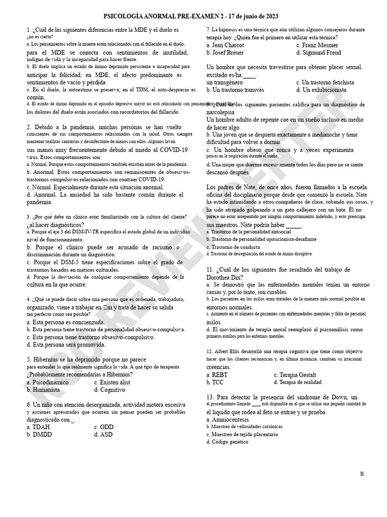 AB PSY PRE-BOARD 2 (17 de Junio de 2023) | PDF | Esquizofrenia ...