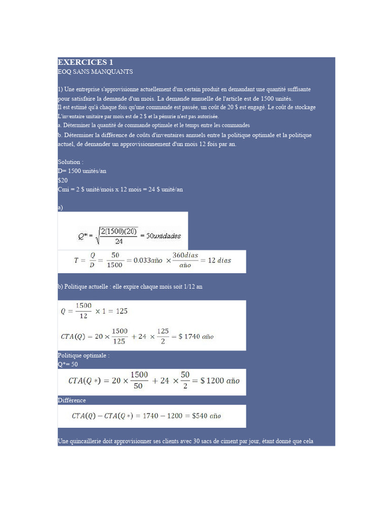 Calcul de la quantité de commande optimale | PDF | Inventaire