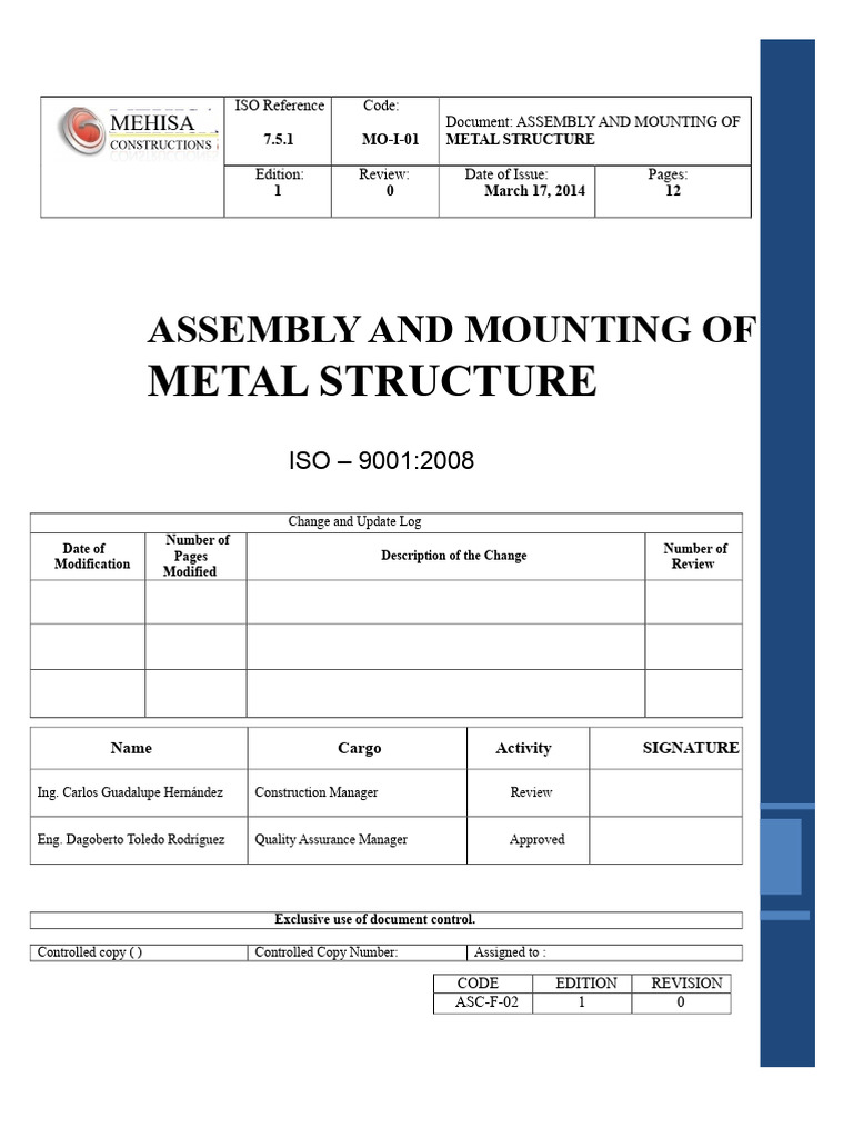 Assembly and Mounting of Metal Structure | PDF | Welding | Construction