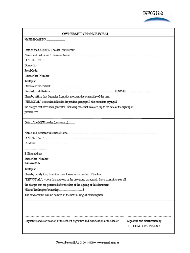 Telecom Line Ownership Transfer Form | PDF