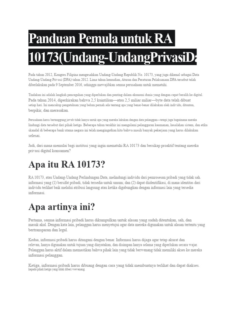 Panduan Pemula Untuk RA 10173 | PDF
