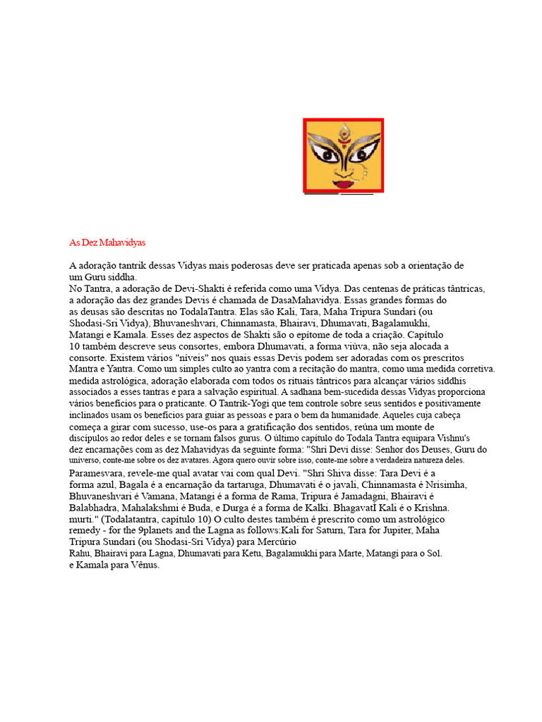Adoração das Dez Mahavidyas no Tantra | PDF | Devi | Tantra