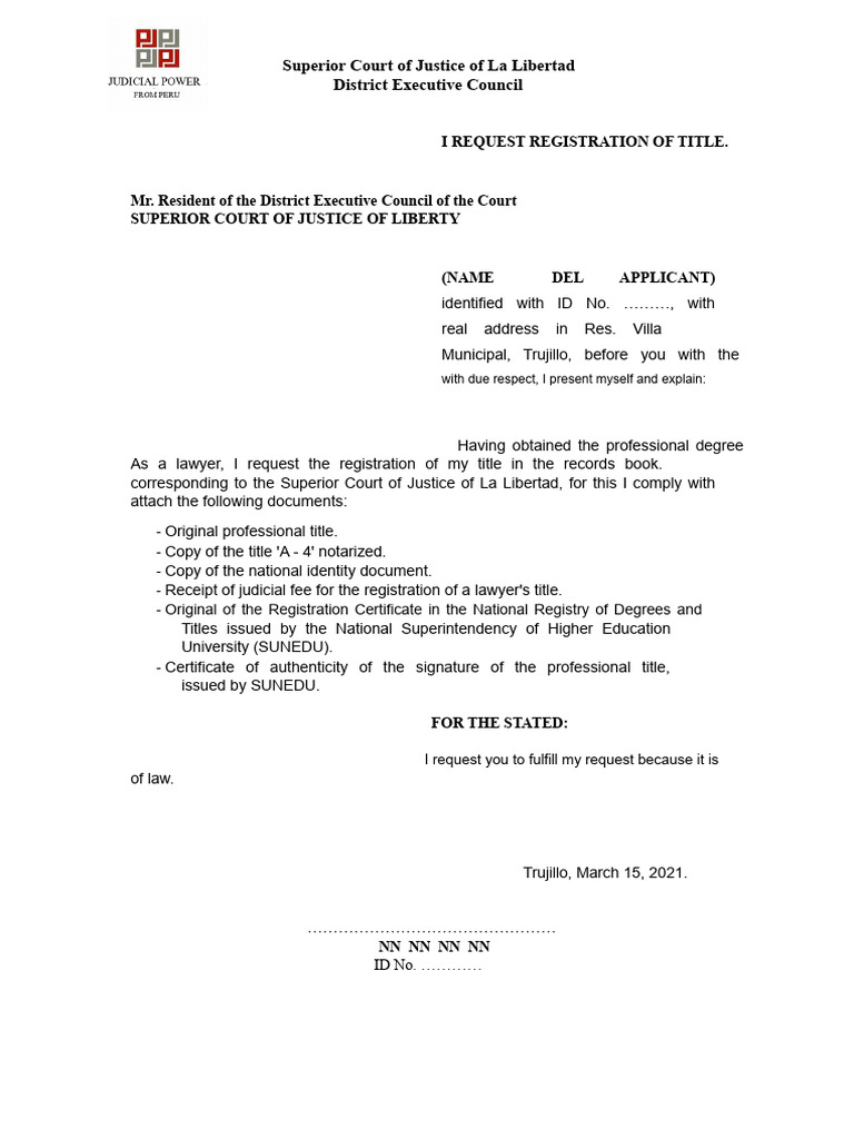 Registration Request for Lawyer's Title | PDF