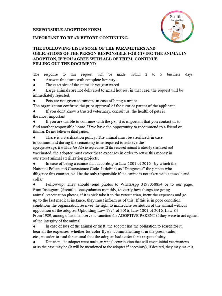 Responsible Pet Adoption Guidelines | PDF | Pet