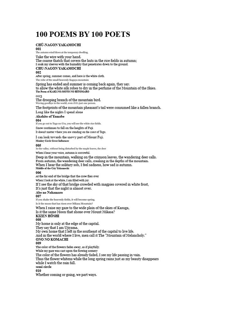 100 Poems by 100 Poets | PDF