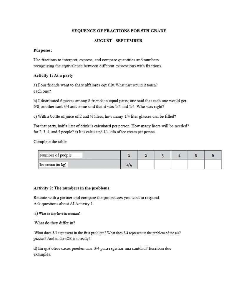 5th Grade Fraction Activities Guide | PDF | Arithmetic | Mathematics