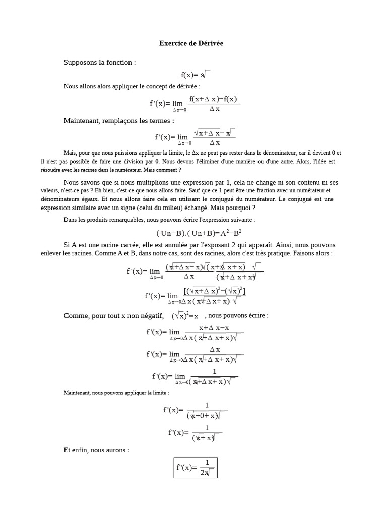 Dérivée de la fonction racine carrée PDF Mathématiques Objets — free download