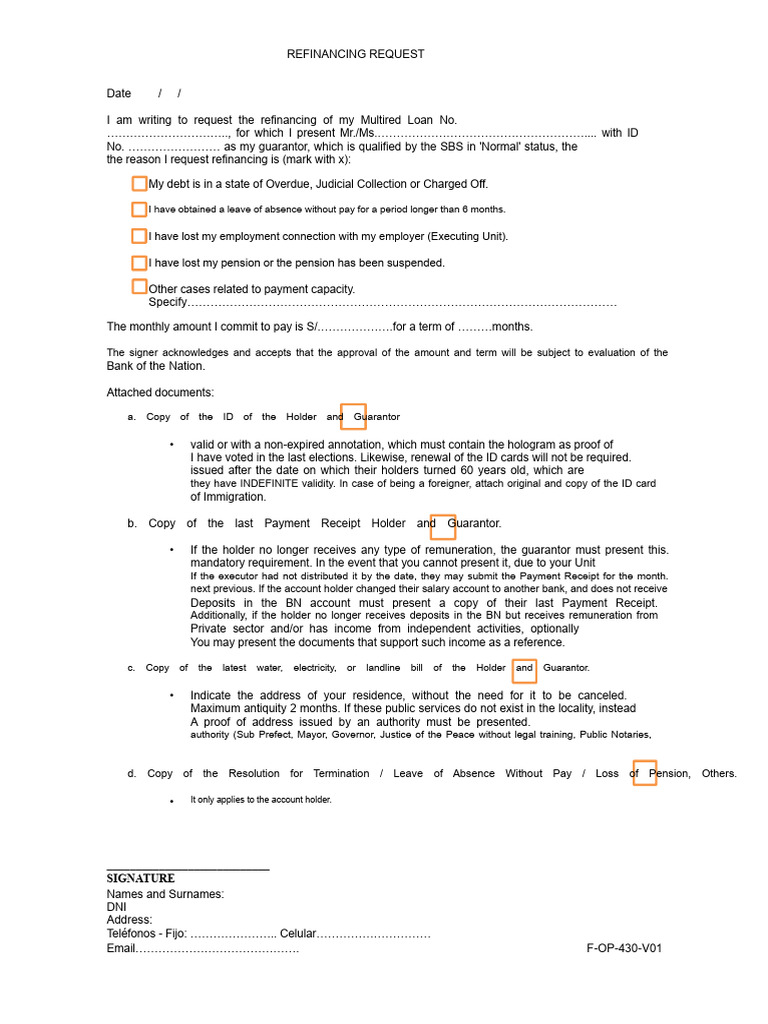 Refinancing Request - Bank of The Nation | PDF | Refinancing | Personal ...