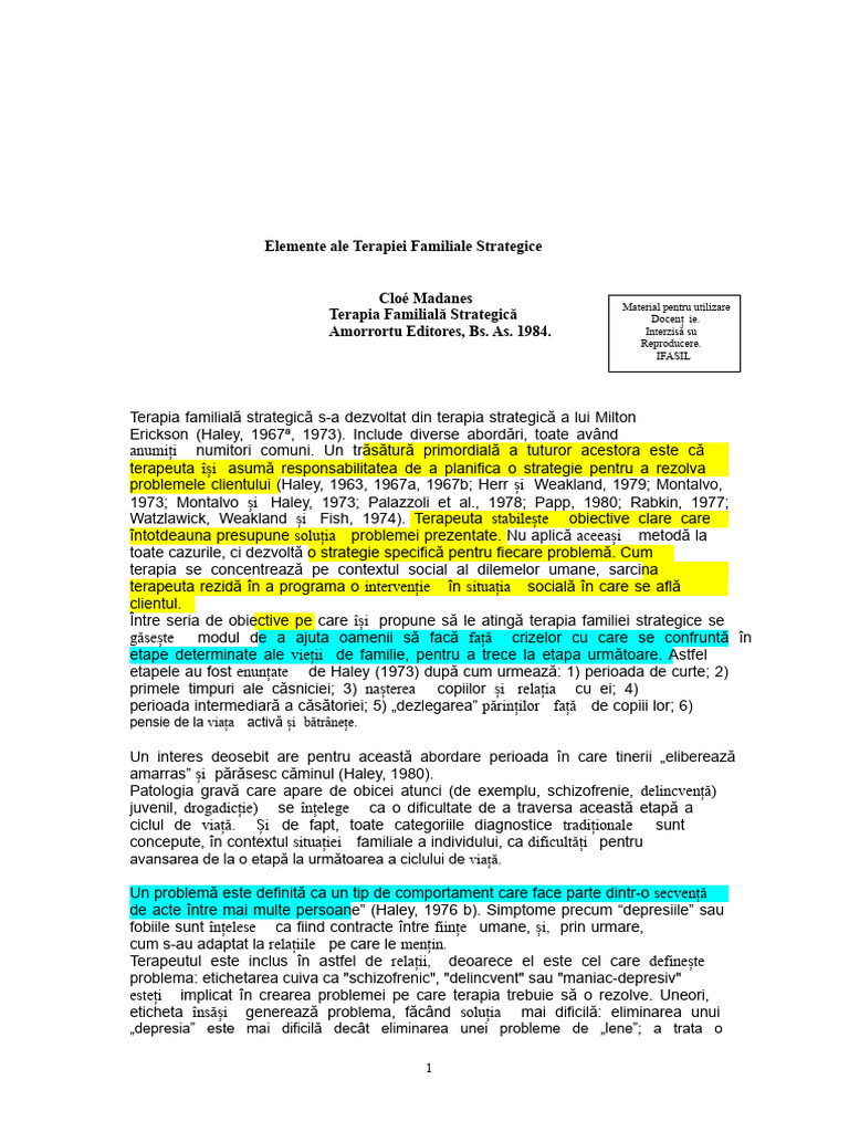 Elemente Ale Terapiei Familiale Strategice | PDF