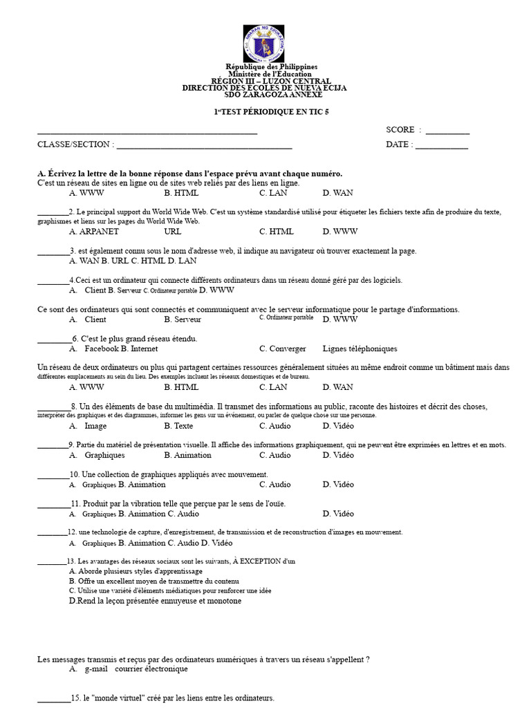 Test périodique en TIC pour élèves | PDF | Internet | Internet et Web