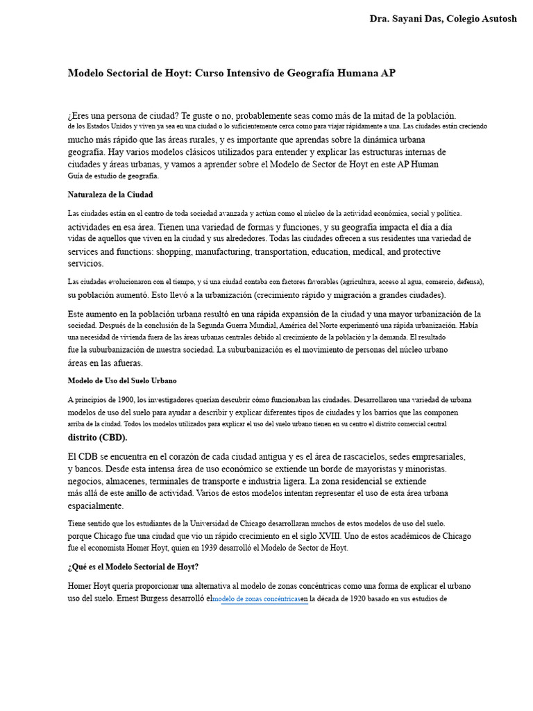 Modelo de Sector de Hoyt en Geografía Urbana | PDF | Ciudad | Suburbio