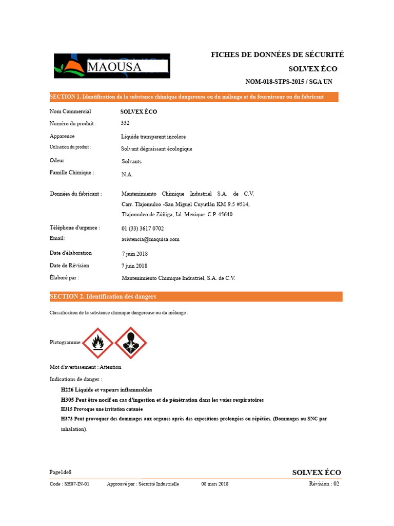 Fiche de données de sécurité Solvex Éco | PDF | Lutte contre l'incendie ...