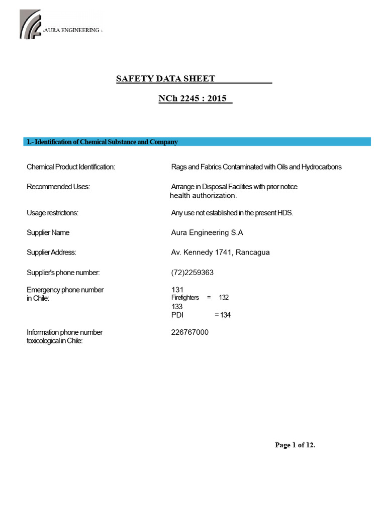 HDS Rags and Fabrics Contaminated With Oils and Hydrocarbons | PDF ...