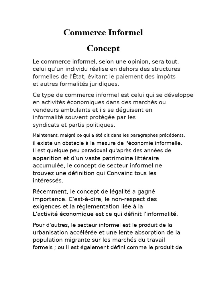 Définition du Commerce Informel | PDF | Impôts | Crédit