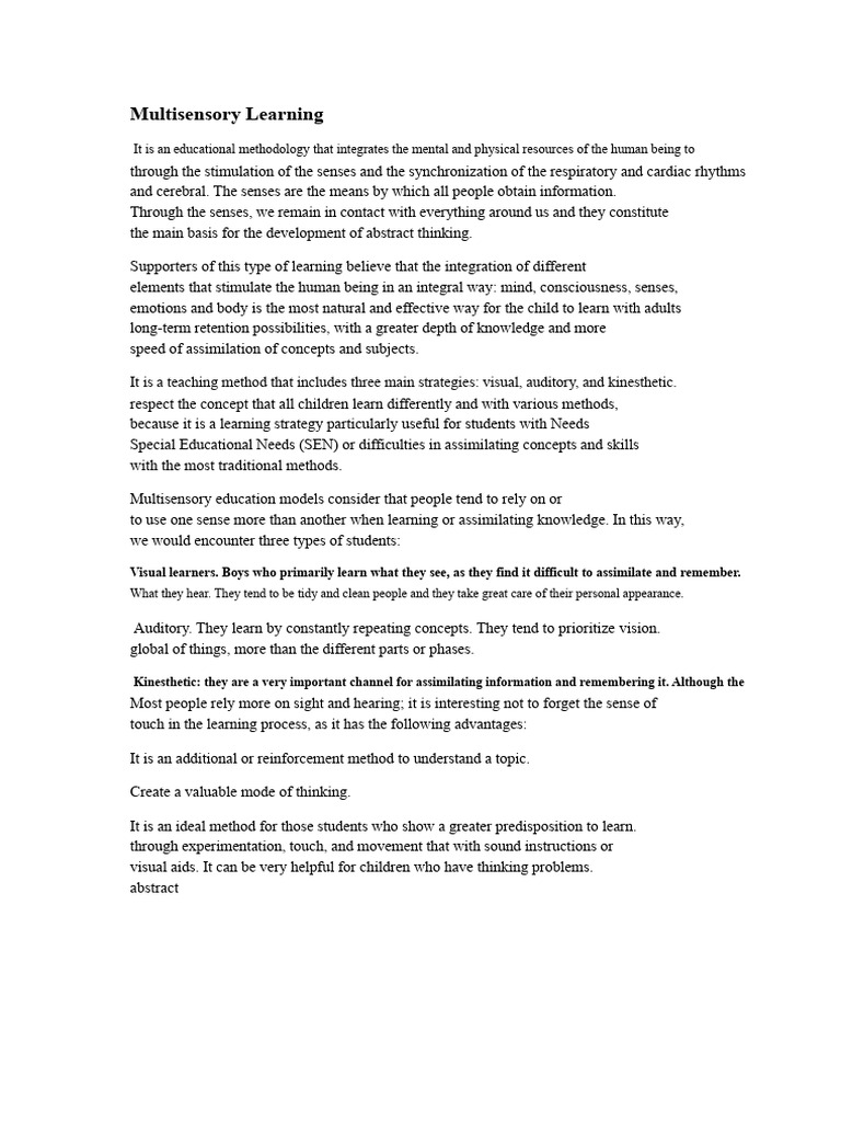 Multisensory Learning | PDF | Learning | Mind