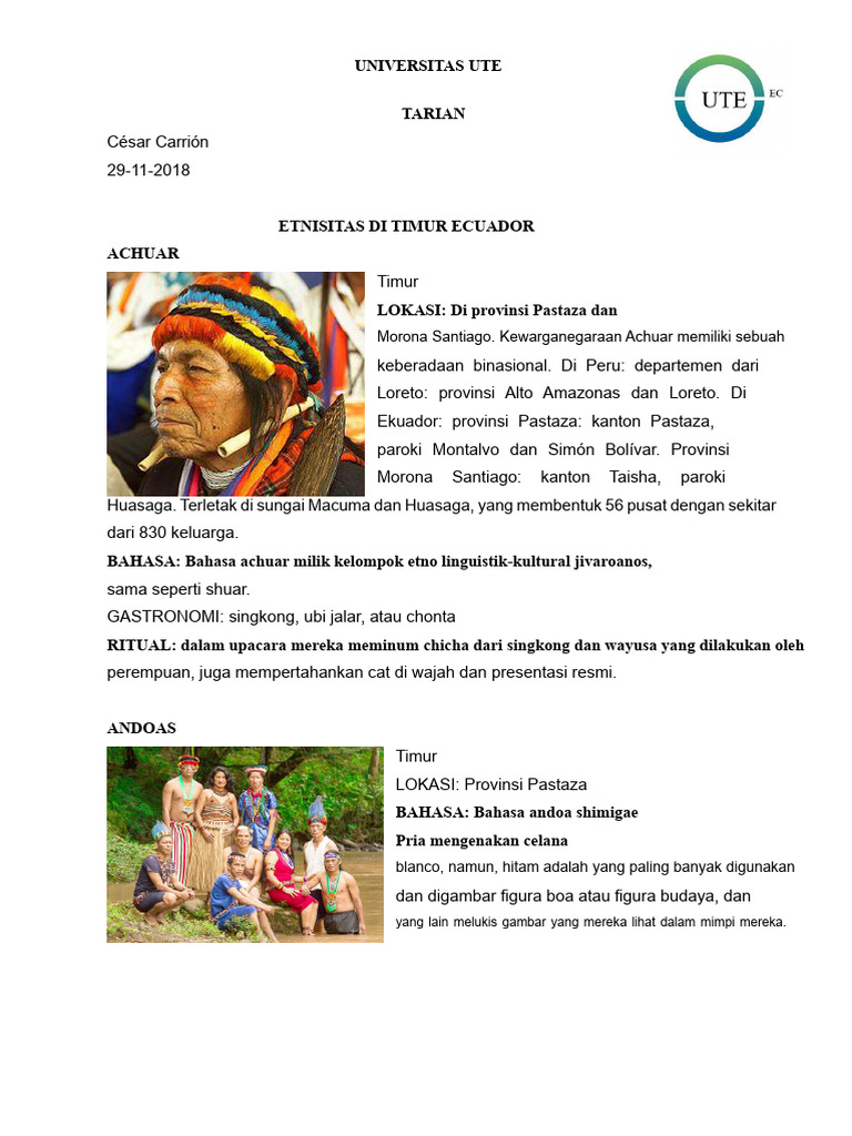 Etnis Achuar dan Budaya Tradisional Ecuador | PDF