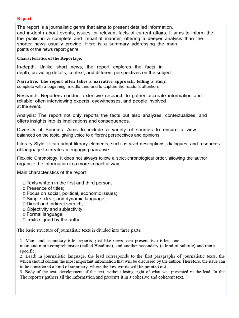 Characteristics of Journalistic Reports | PDF | Narrative | News