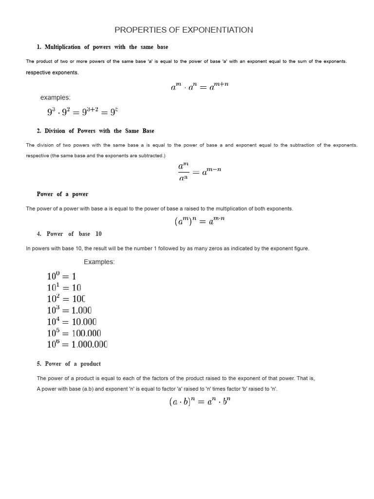 Properties of Exponentiation Explained | PDF | Exponentiation ...