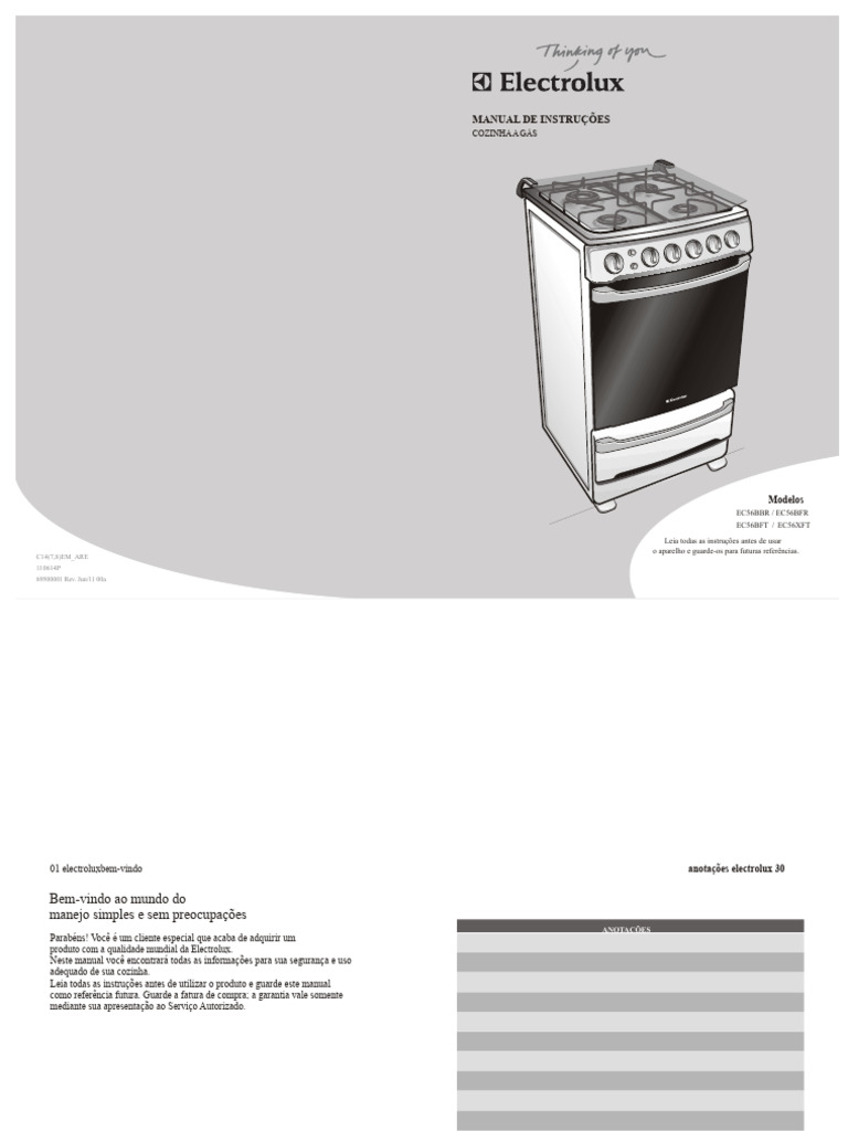 Manual da Cozinha a Gás Electrolux EC56 | PDF | Forno | Desperdício