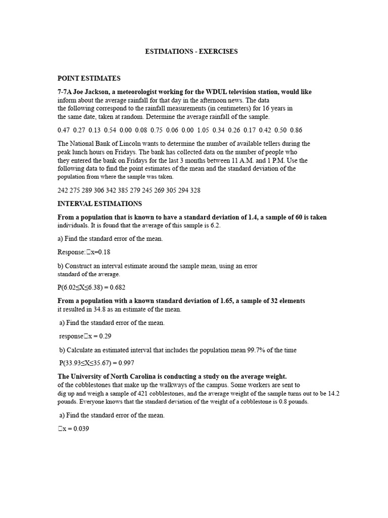 Estimates - Questionnaire Exercises | PDF | Standard Error | Errors And ...