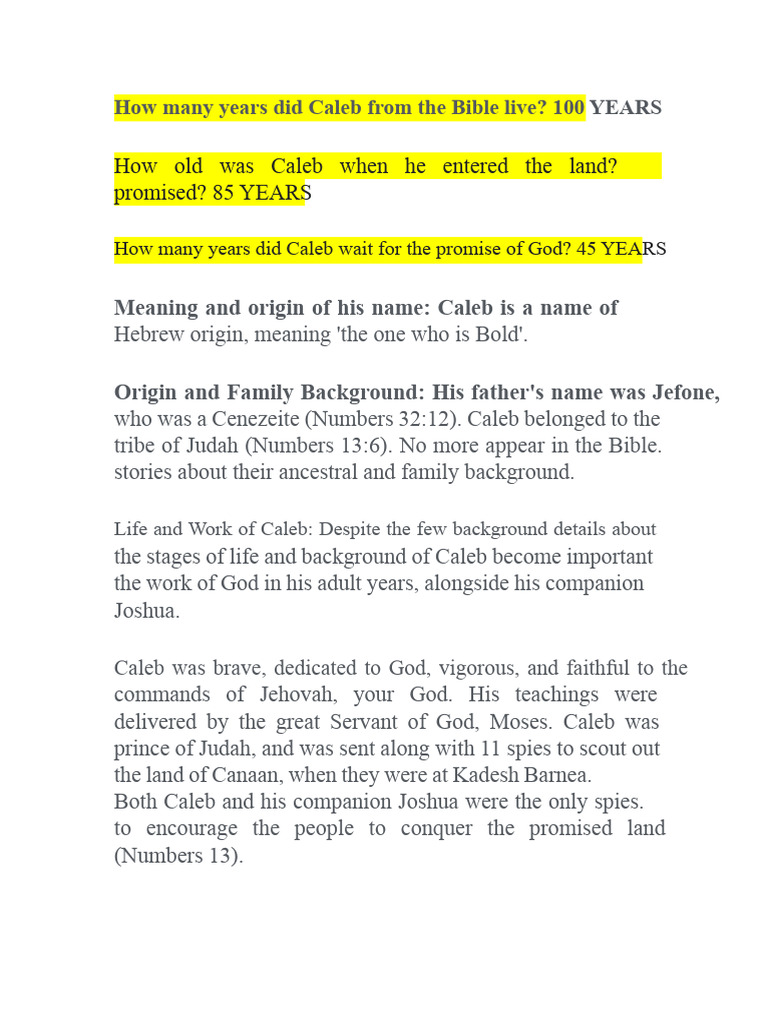Caleb's Life: Faith and Perseverance | PDF | Book Of Numbers | Joshua