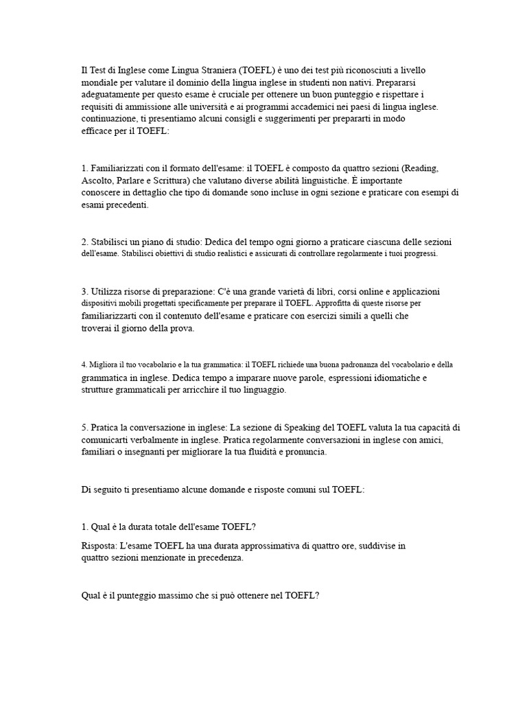 Domande e Risposte Toefl 2024 | PDF