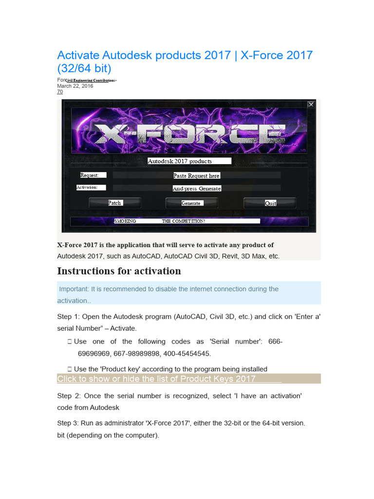 Activate Autodesk 2017 with X-Force Guide | PDF
