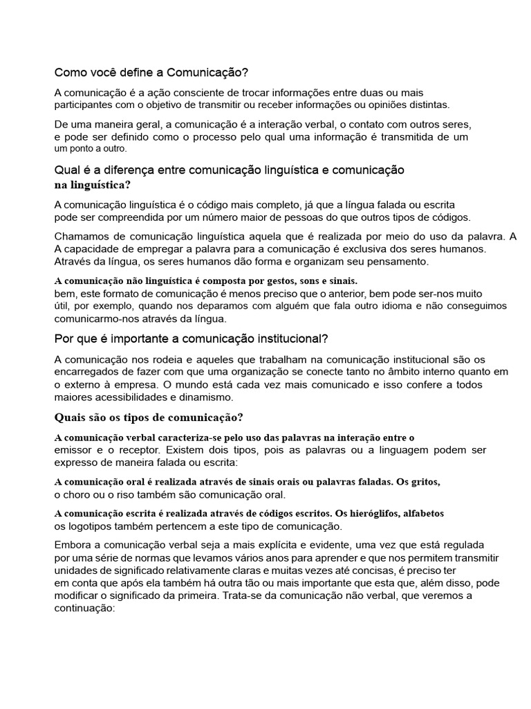 Tipos e Importância da Comunicação | PDF | Comunicação | Informação
