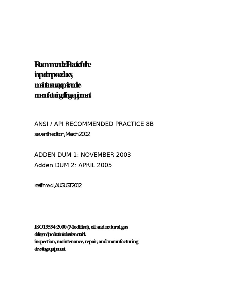 API RP 8B Guidelines for Lifting Equipment | PDF | Nondestructive ...