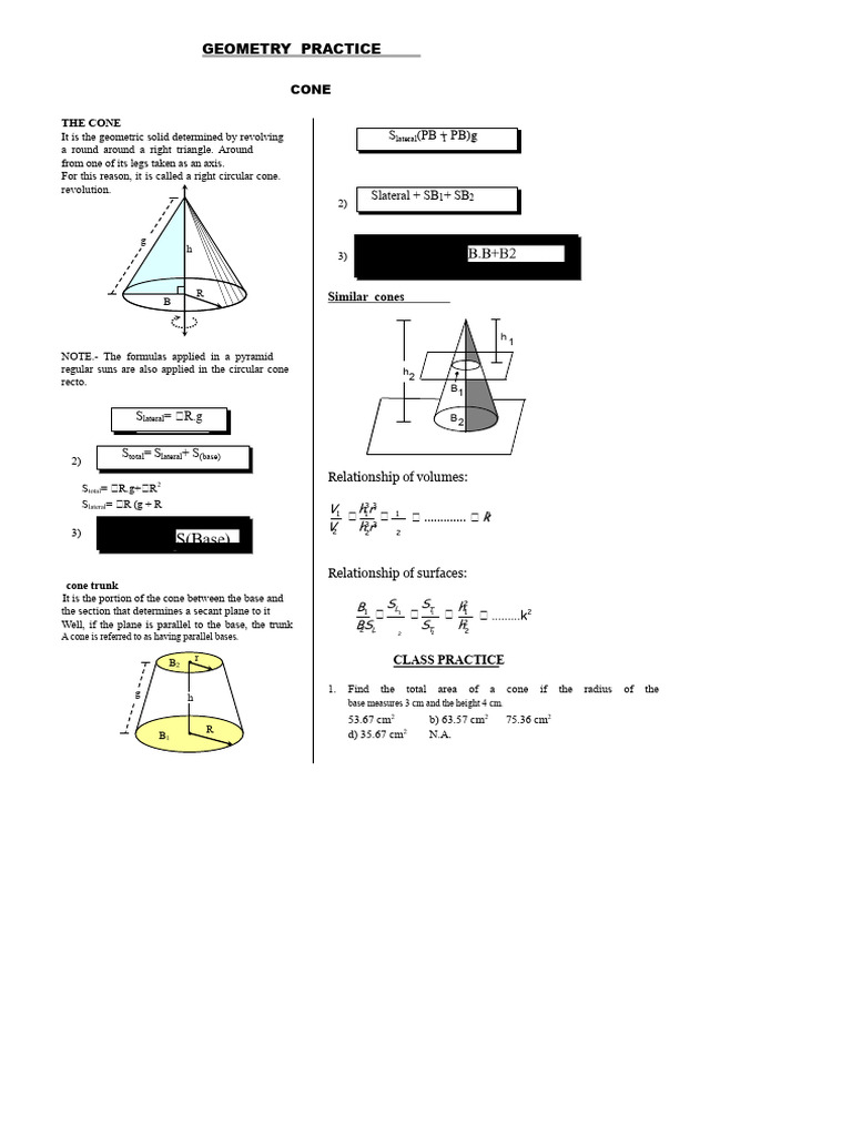 Equilateral Cone Geometry and Volume | PDF | Area | Triangle