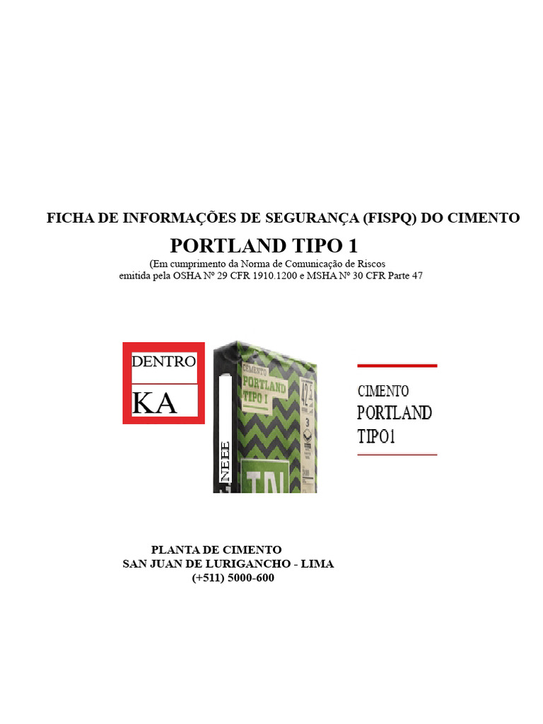 FISPQ Cimento Portland Tipo 1 | PDF | Cimento | Câncer