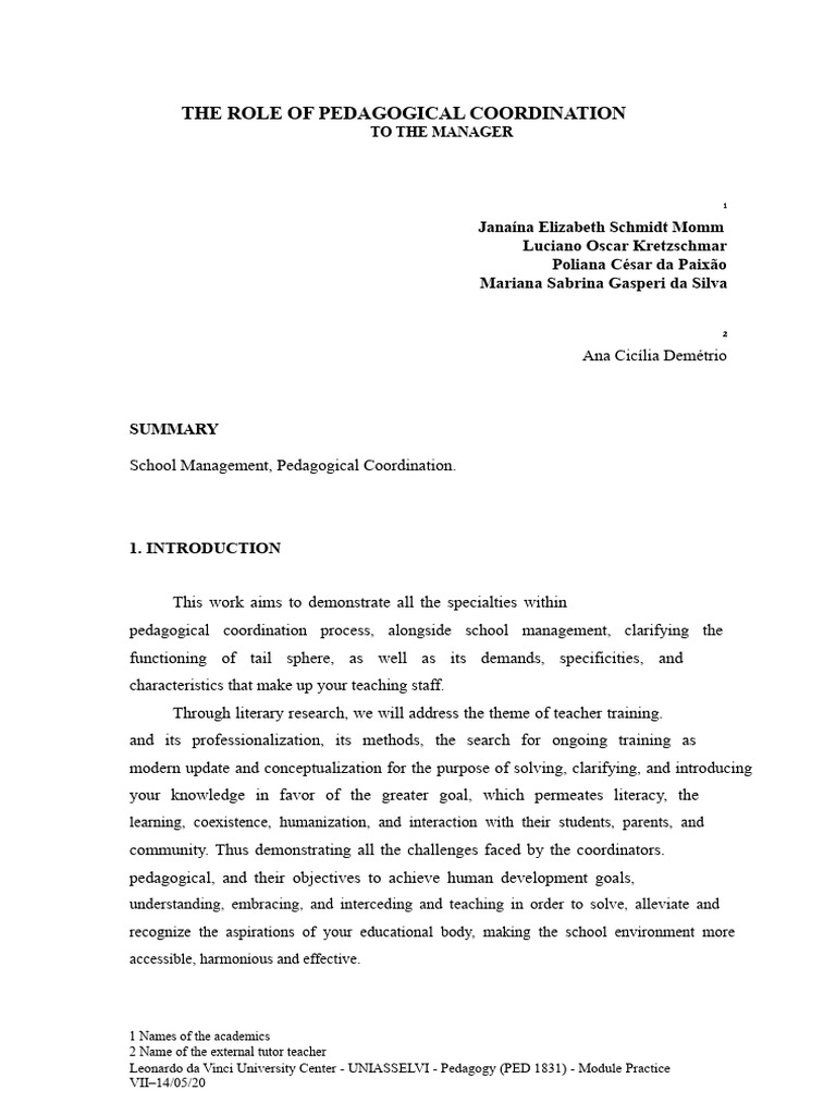 The Role of Educational Coordination With The Manager | PDF ...
