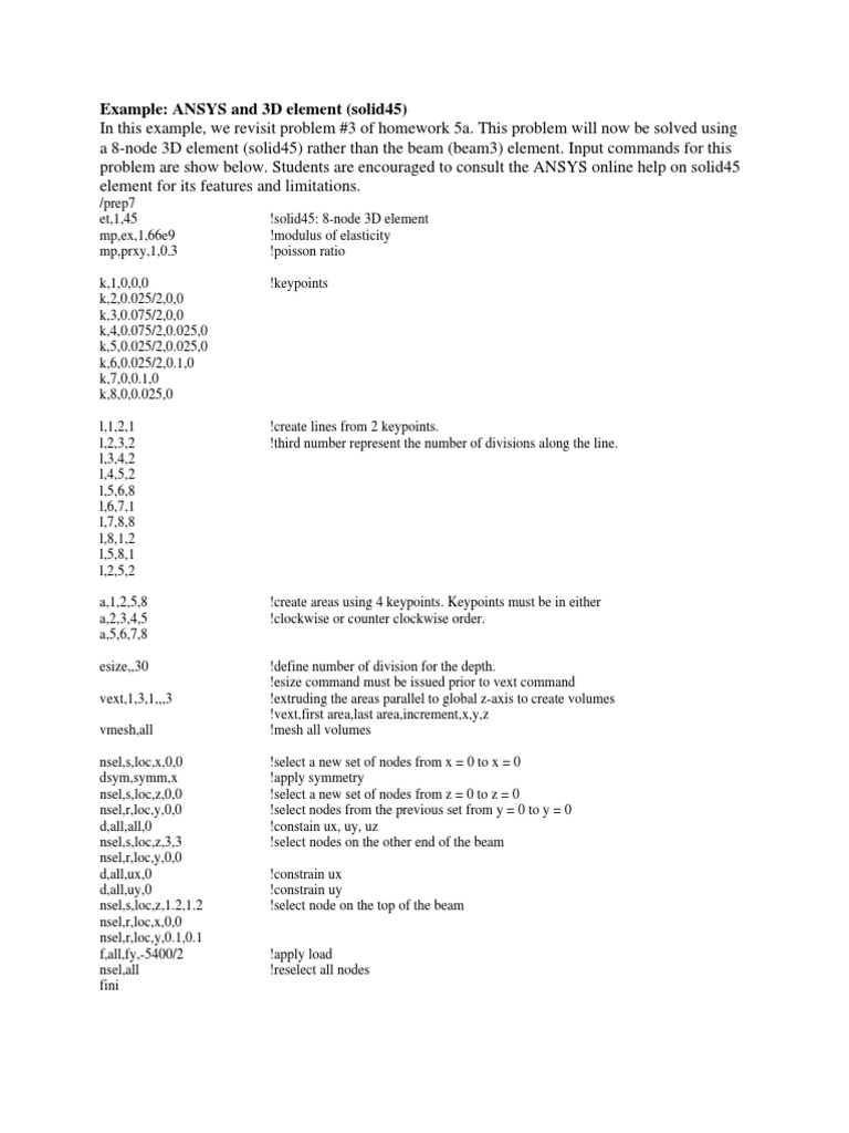ANSYS Solid45 3D Element Tutorial | PDF | Science & Mathematics