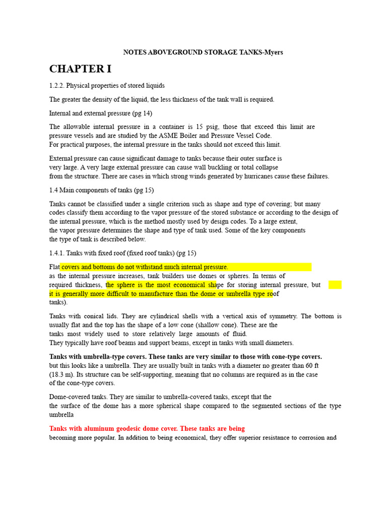 Notes Aboveground Storage Tanks Myers | PDF | Pressure | Foundation ...