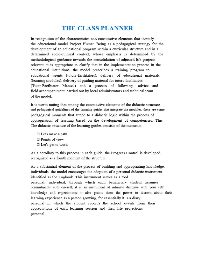 Class Planning Guide for Educators | PDF | Pedagogy | Learning
