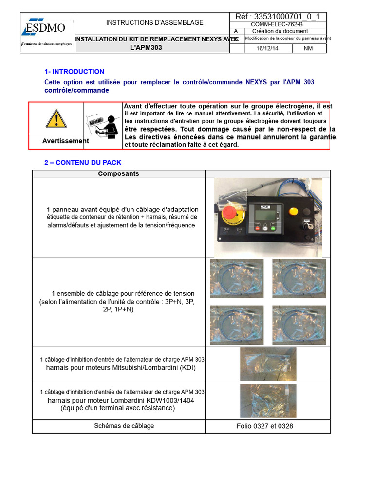 Installation du Kit APM303 pour NEXYS | PDF | Connectique | Électricité