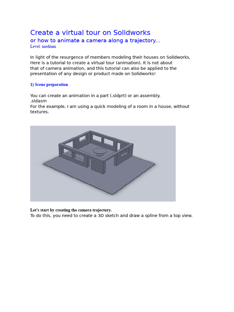 Create a SolidWorks Virtual Tour Animation | PDF | Camera | Vision