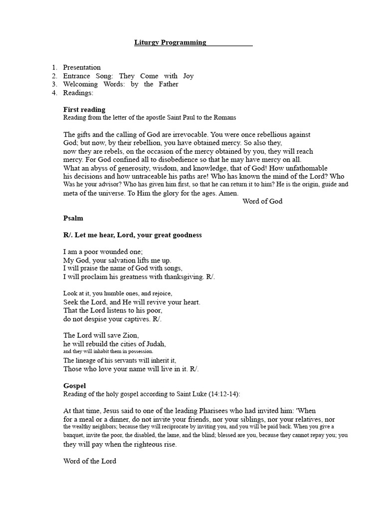 Liturgy Programming and Offerings Guide | PDF | Mercy | Eucharist