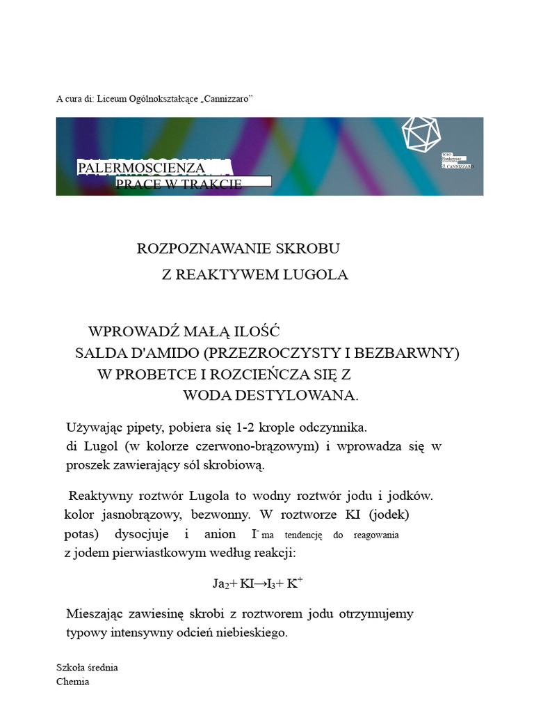Rozpoznawanie Skrobi Za Pomocą Odczynnika Lugola | PDF