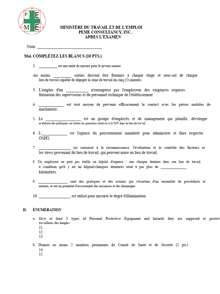 Évaluation de la Sécurité au Travail | PDF | Hygiène du travail