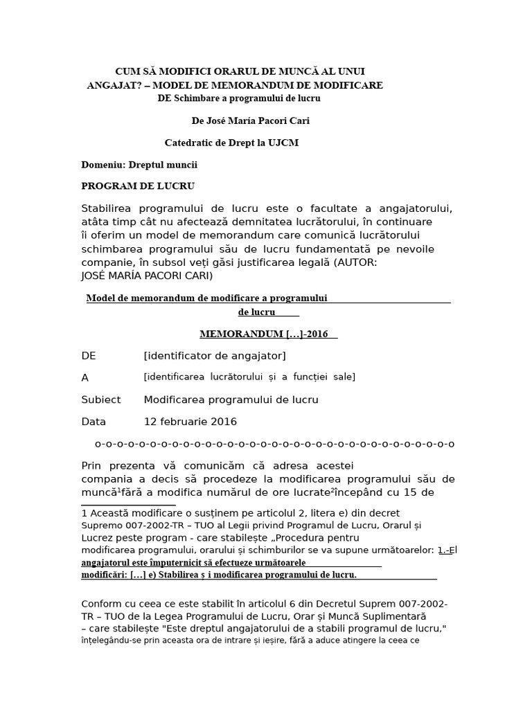 Cum Să Modifici Programul de Lucru Al Unui Angajat - Model de ...