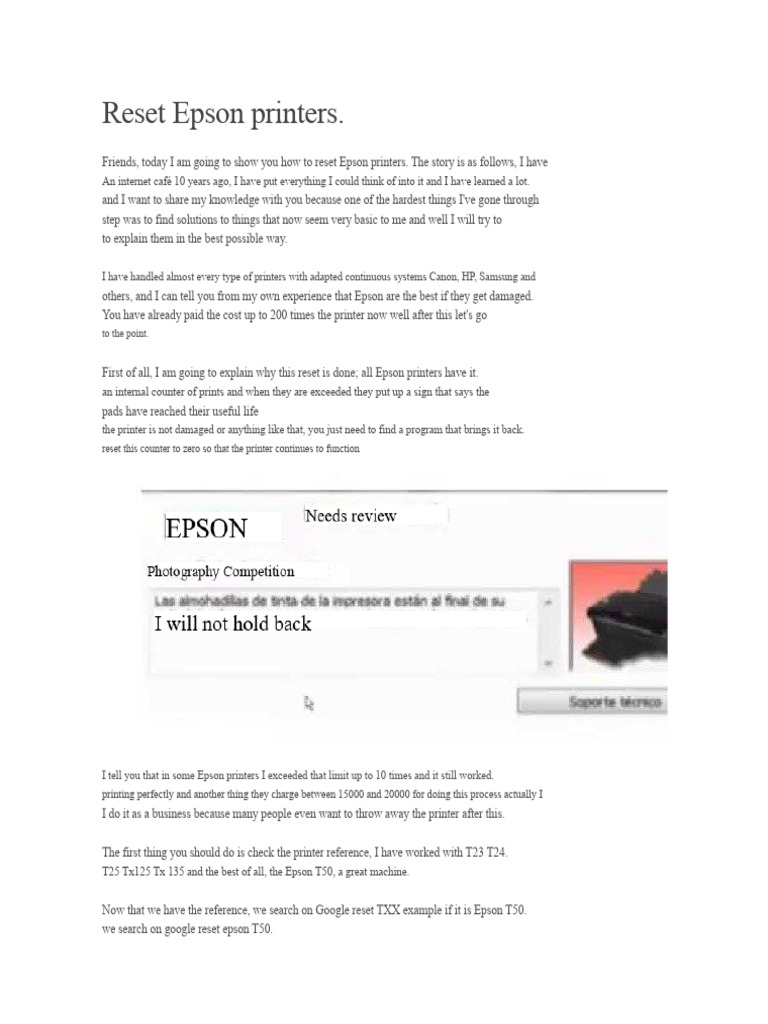Resetting Epson Printers Guide | PDF | Printer (Computing) | Office ...