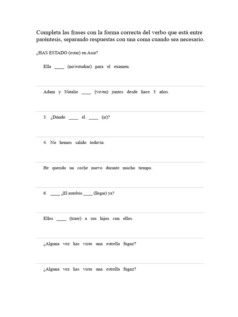 Ejercicios de Presente Perfecto | PDF
